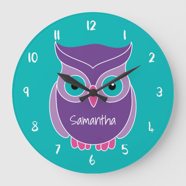 Grande Horloge Ronde Enfants de Chouette Turquoise pourpre Animal perso (Recto)