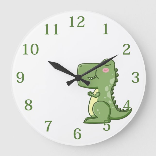 Grande Horloge Ronde Enfants Dinosaure Vert  (Recto)