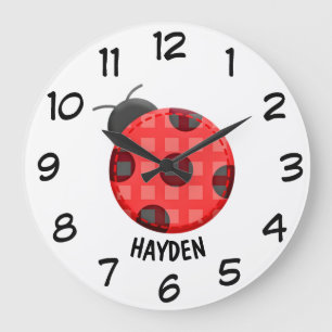 Grande Horloge Ronde Enfants personnalisés par coccinelle rouge