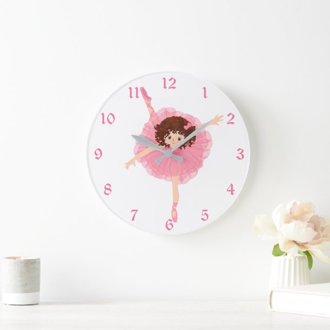 Grande Horloge Ronde Enfants roses mignons de ballerine (Maison)