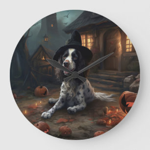 Grande Horloge Ronde English Springer Spaniel Citrouilles Halloween Épo