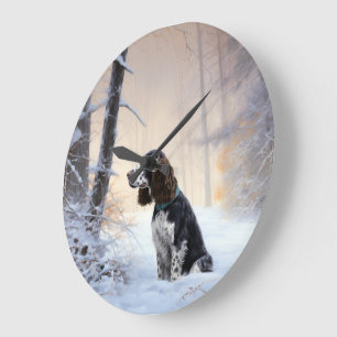 Grande Horloge Ronde English Springer Spaniel Qu'il neige Noël