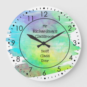 Grande Horloge Ronde Enseignant en classe verte jaune peint
