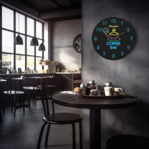 Grande Horloge Ronde Enseigne au néon Bar à café personnalisé