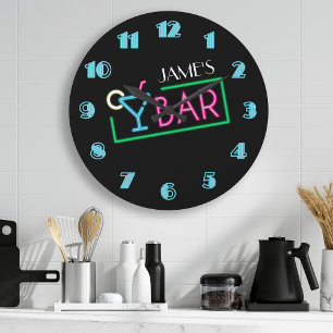 Grande Horloge Ronde Enseigne néon rétro Café Coffee