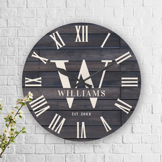 Grande Horloge Ronde Enseigne personnalisée de ferme rustique avec mono (Créateur téléchargé)