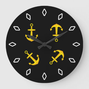 Grande Horloge Ronde Ensemble d'Ancres en bateau doré