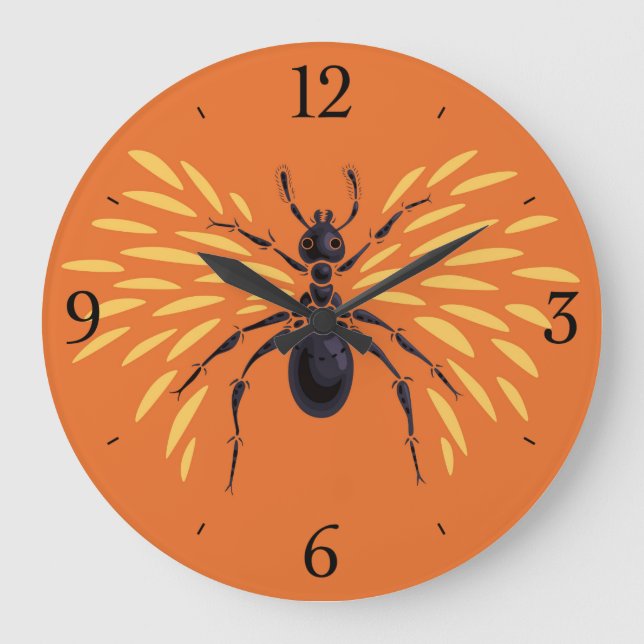 Grande Horloge Ronde Entomologie orange d'Insecte de la fourrure (Recto)