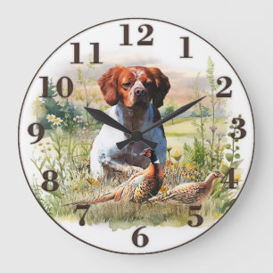 Grande Horloge Ronde Épagneul Breton – Champ, Focus, Faisan, Art