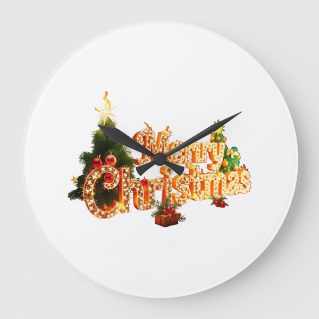 Grande Horloge Ronde Éperche de Noël d'or - Arbre de fête (Recto)