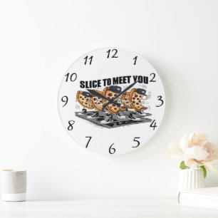 Grande Horloge Ronde Équipage de pizza Slice