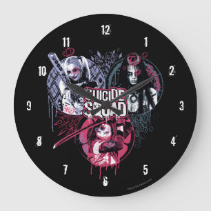 Grande Horloge Ronde Équipe de suicide   Badges Graffiti pour filles de