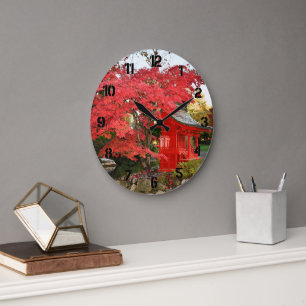 Grande Horloge Ronde Érable japonais rouge et sanctuaire de jardin
