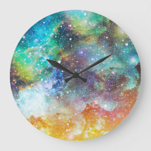 Grande Horloge Ronde Espace futuriste, arrière - plan nébuleux étoilé.