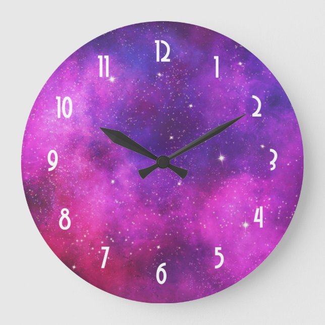 Grande Horloge Ronde Espace rose & violet & Étoiles Faux Galaxy (Recto)