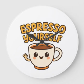 Grande Horloge Ronde Espresso Vous-Même | Conception sympa et amusante 