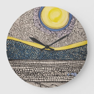 Grande Horloge Ronde esquisse chaotique soleil et lune zentangles