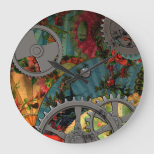 Grande Horloge Ronde Étain victorien génial Steampunk