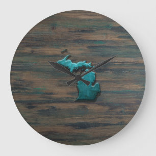 Grande Horloge Ronde État du Michigan Turquoise