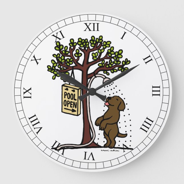 Grande Horloge Ronde Été Eau Amusante Chocolat Labrador (Recto)