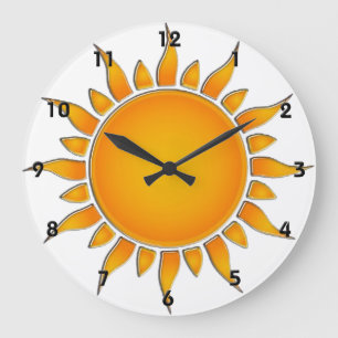 Grande Horloge Ronde Été jaune et orange rayonnant Sun