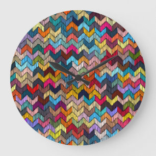 Grande Horloge Ronde Ethnic Tribal Brodé Géométrique