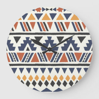 Grande Horloge Ronde Ethnique aztèque : Main Tirée Sans Fil