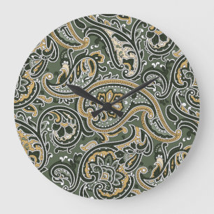 Grande Horloge Ronde Ethnique Orientale Paisley, Vintage Sans Couche.