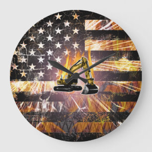 Grande Horloge Ronde Étincelles du drapeau de l'excavateur