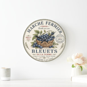 Grande Horloge Ronde Étiquette Myrtilles Vintage
