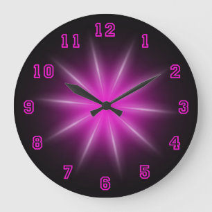 Grande Horloge Ronde Étoile au néon rose 10,75"