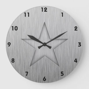 Grande Horloge Ronde Étoile balayée de Métal-regard