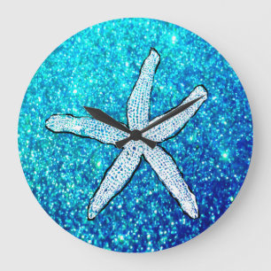 Grande Horloge Ronde Étoile de mer blanche pailletée scintillante sarce