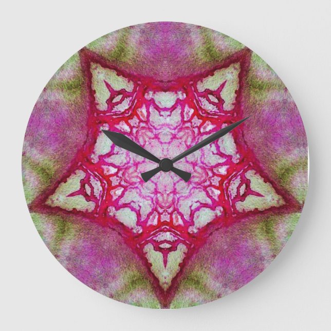 GRANDE HORLOGE RONDE ÉTOILE FUCHSIA ROSE ABSTRAITE (Recto)