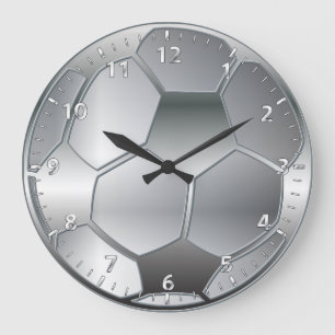 Grande Horloge Ronde étoile métallique argentée de ballon de footbal