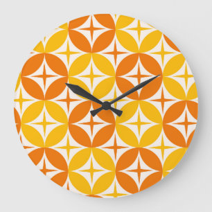 Grande Horloge Ronde Étoiles atomiques sur cercles orange du milieu du
