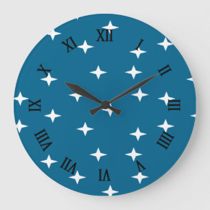 Grande Horloge Ronde Étoiles blanches en bleu