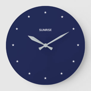 Grande Horloge Ronde Étoiles blanches sur bleu marine