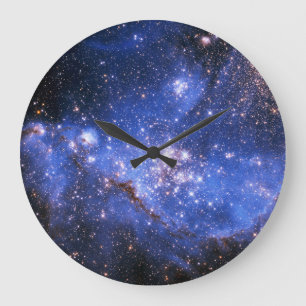 Grande Horloge Ronde Étoiles Bleu Bleu Embrionique