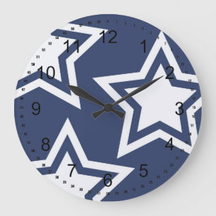 Grande Horloge Ronde Étoiles Bleues Blancs