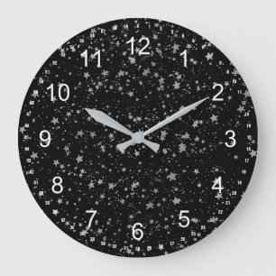 Grande Horloge Ronde Étoiles d'argent
