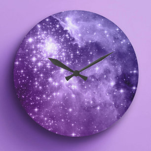 Grande Horloge Ronde Étoiles de magie violette
