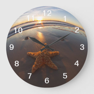 Grande Horloge Ronde Étoiles de mer sur la plage