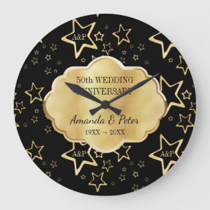 Grande Horloge Ronde Étoiles Dorées Avec Monogramme