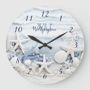 Grande Horloge Ronde Etoiles Et Coques 3D   Monographie côtière