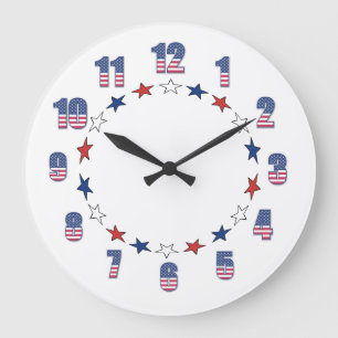 Grande Horloge Ronde Étoiles patriotiques rayures Classique Patriotique