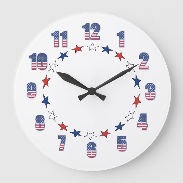 Grande Horloge Ronde Étoiles patriotiques rayures Classique Patriotique (Recto)
