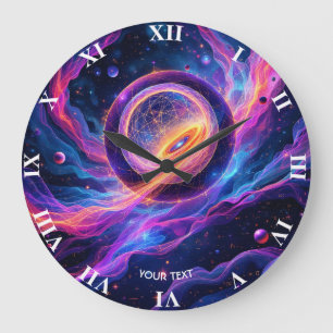 Grande Horloge Ronde Étoiles spatiales Abstraites Imaginaires