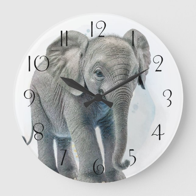 Grande Horloge Ronde Etonnant Eléphant bébé veau (Recto)
