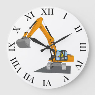 Grande Horloge Ronde Excavateur à chaîne orange